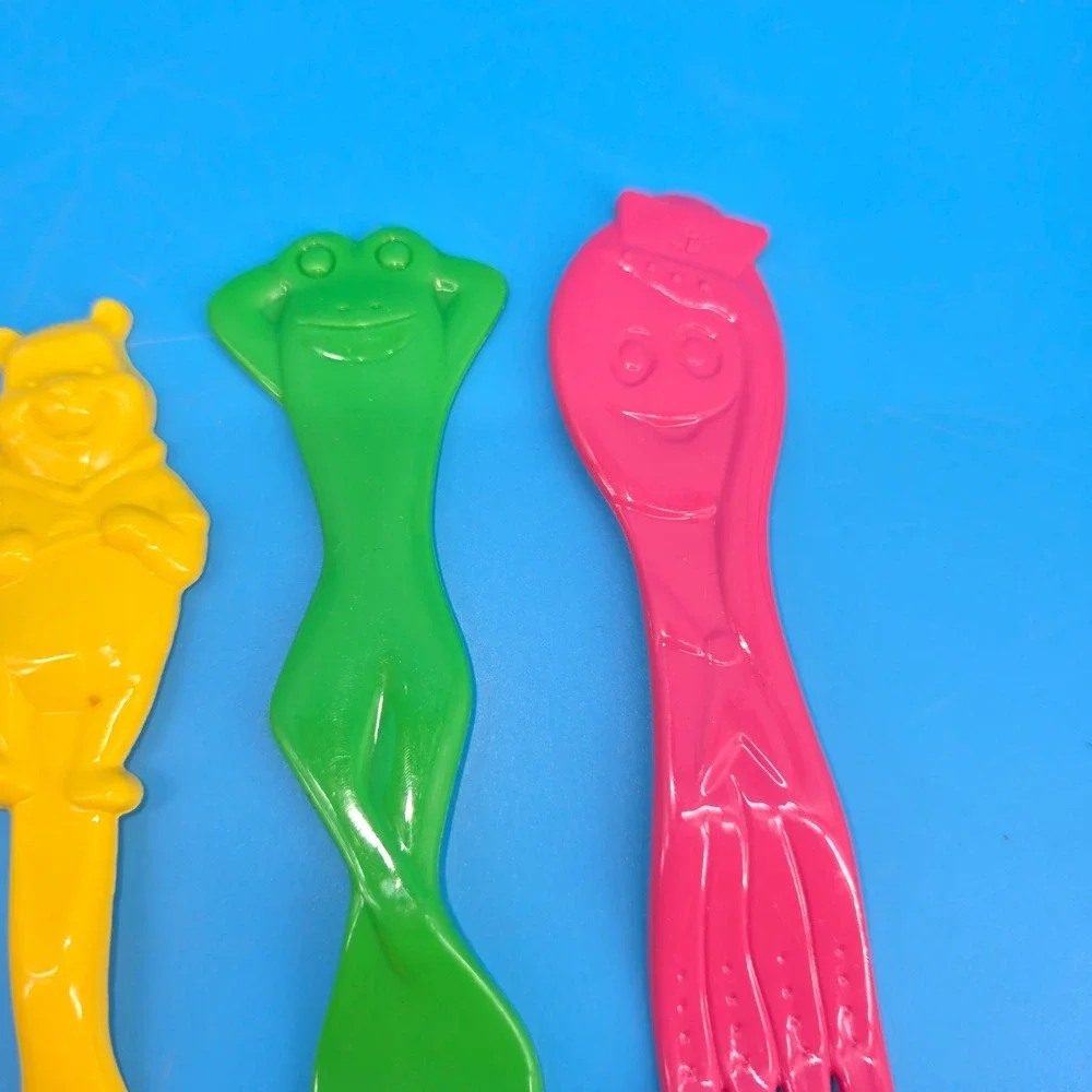 Vintage  Plastic Character Flatware Set Winnie the Pooh Piglet Frog Octopus 10pc